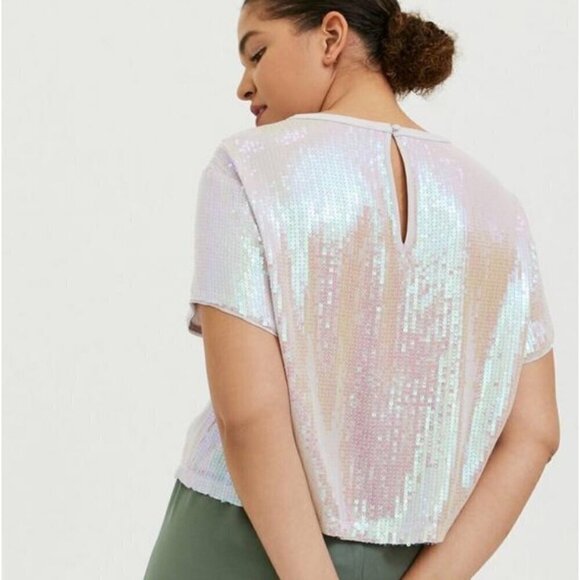 TORRID White Iridescent Sequins Crop Tee SIZE 0 - Picture 6 of 12